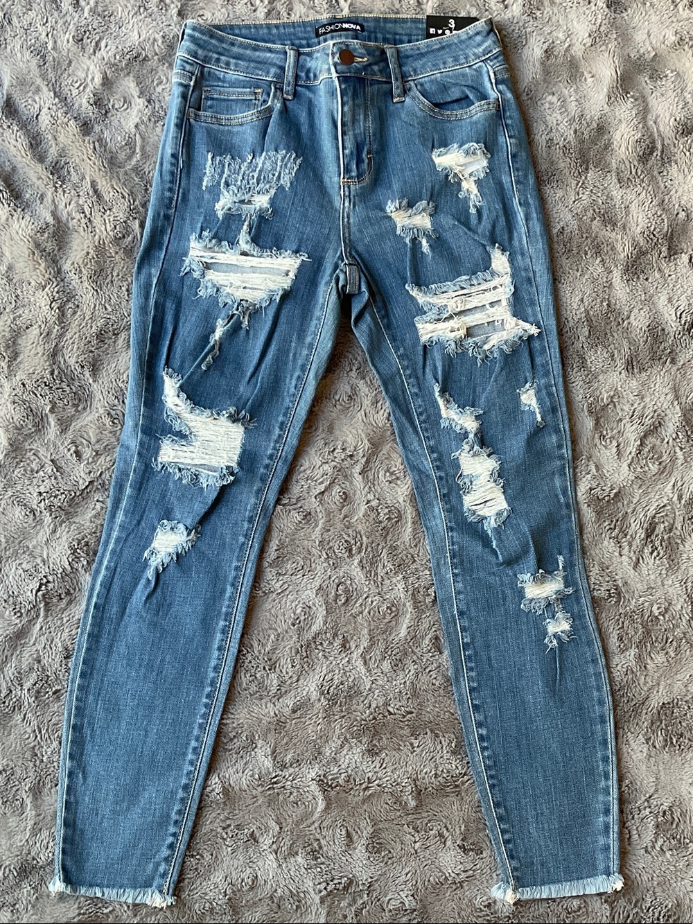 Distressed Medium Blue Cropped Ankle Jeans